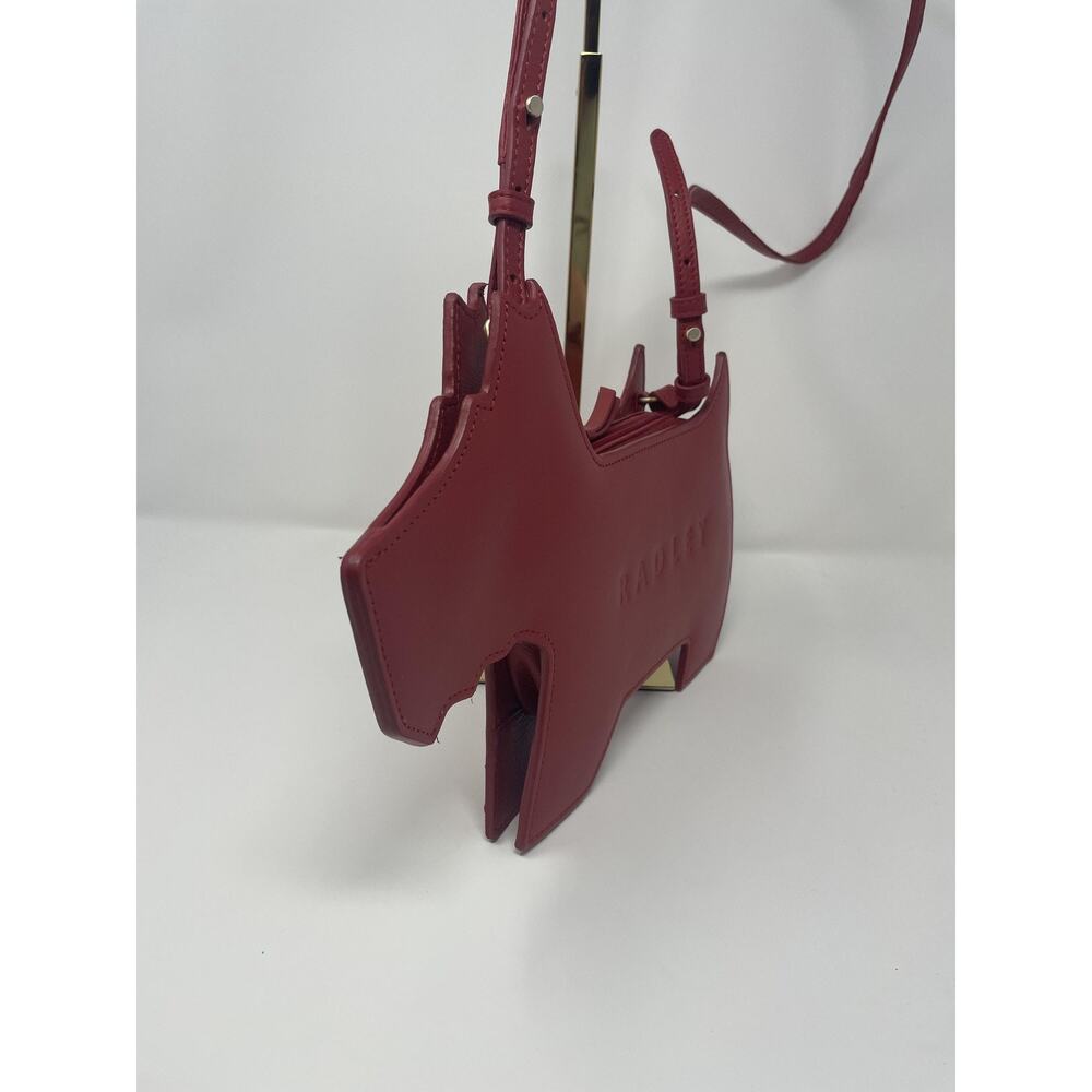 Radley Leather Crossbody Bag Womens Small Red Dog Shaped Cut Out Gold Trim - Picture 5 of 13